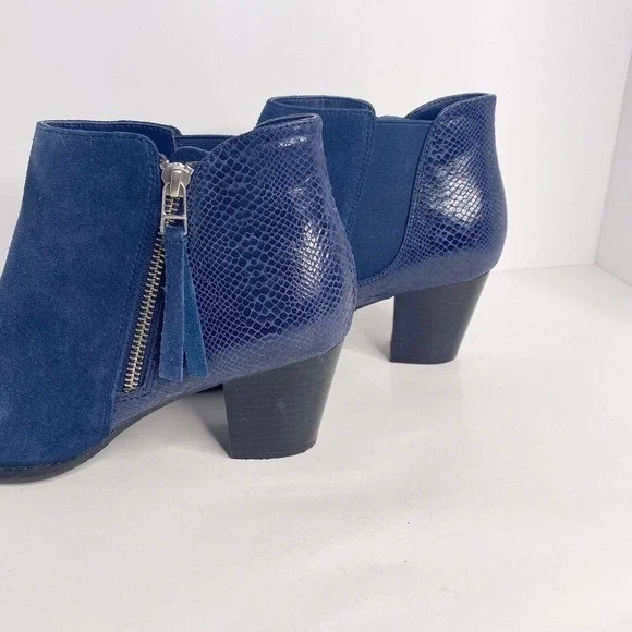VIONIC Ankle Boots Sz 9.5 322 Anne Blue Suede Snakeskin Accent Side Zip Women - Picture 4 of 12